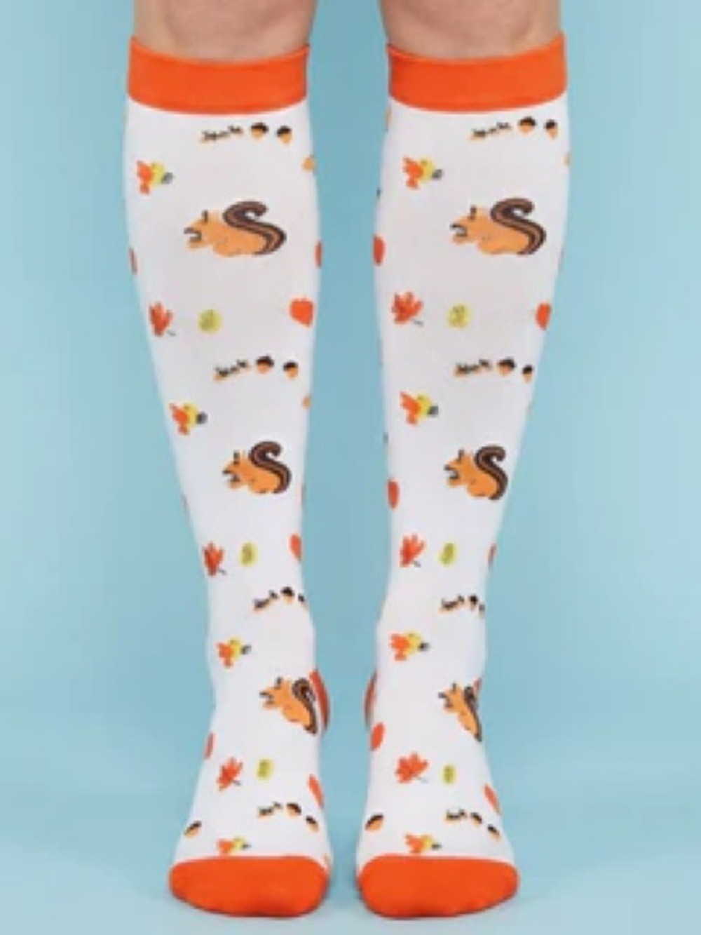 Compression Knee-High Socks with Orange Squirrel & Fall Motif size L-XL